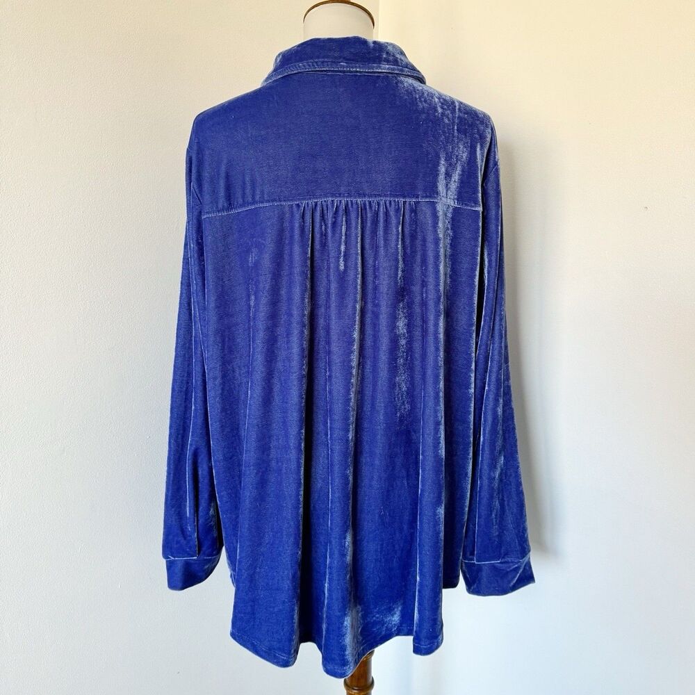 Cato Shirt Long Sleeve Button Up Velour Crushed Velvet Blouse Blue 22/24W 3X - Picture 6 of 16